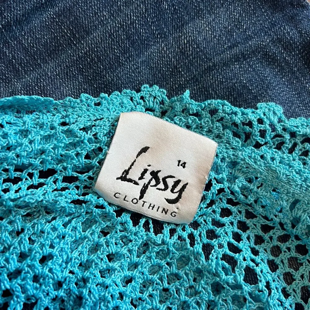 Lipsy London Turquoise Crochet Lace Off Shoulder Long Sleeve Top UK 14 Y2K Boho - Picture 5 of 5